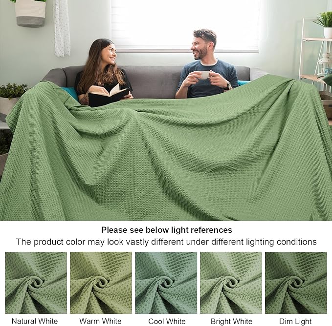 PHF Pre-Washed Cotton Waffle Weave Family Blanket,Oversized King Size 120"x 120"-Snag Proof Lightweight Breathable, 10'x 10' Huge Extra Large Big-Elegant Aesthetic Home Decoration Gift,Loden Green