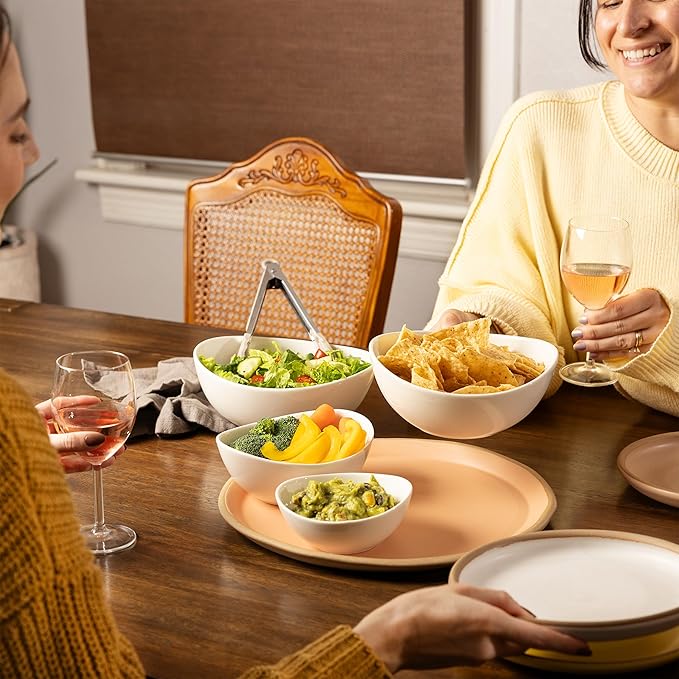 Home Beets White Ceramic Serving Bowls for Entertaining, 10-18-28-42 Ounce, Microwave, Oven & Dishwasher Safe, Large Serving Dishes, Prep Salad Bowls for Pasta, Parties, Catering, Set of 4
