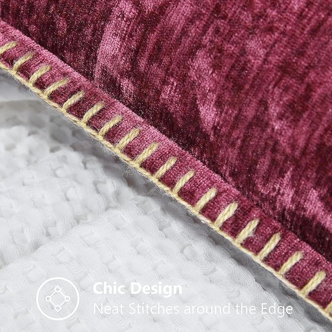 decorUhome Christmas Chenille Soft Throw Pillow Covers 16x16 Set of 2, Farmhouse Velvet Neutral Decorative Euro Pillow Covers with Stitched Edge for Couch Sofa Bed Home Decor, Rhododendron