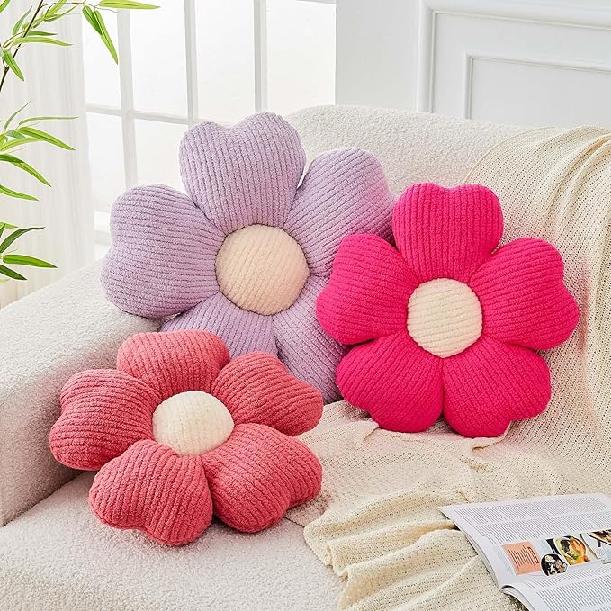 Flower Throw Pillow, Cute Flower Shaped Pillow Decorative Throw Pillow for Bed Couch, Soft Daisy Pillows Floor Seating Cushion Cushions (14.9 Inch Purple)