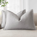 Foindtower Pack of 2, Decorative Linen Soild Throw Pillow Covers Accent Lumbar Cushion Case Farmhouse Pillowcase for Chair Couch Sofa Bedroom Living Room Home Decor 12 x 20 Inch Light Rustic Gray