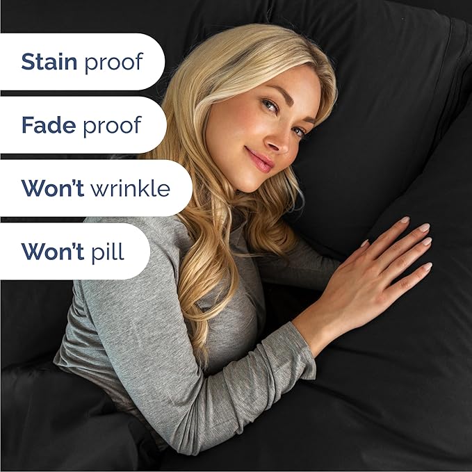 Cal King Size 4 Piece Sheet Set - Comfy Breathable & Cooling Bed Sheets Set - Hotel Luxury Bedding for Women, Men, Kids, Teens, Boys & Girls - Deep Pockets, Ultra-Soft, Wrinkle Free - Oeko-Tex - Black