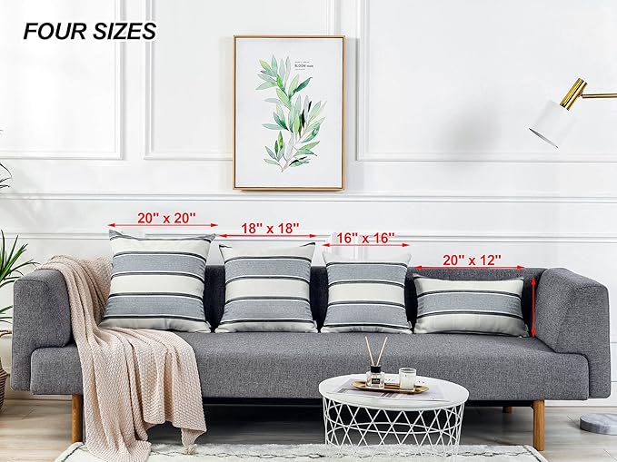 AmHoo Pack of 2 Farmhouse Linen Throw Pillow Cover Cushion Stripe Decoration Buffalo Retro Pillowcase with Hidden Zipper for Sofa Bedroom Car 16 x 16 Inch Light Grey Gray