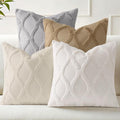 decorUhome Set of 4 Throw Pillow Covers 16x16 Inch, Neutral Decorative Soft Plush Faux Wool Couch Pillow Covers, Farmhouse Pillow Cases for Living Room Bed Sofa (Cream/Khaki)