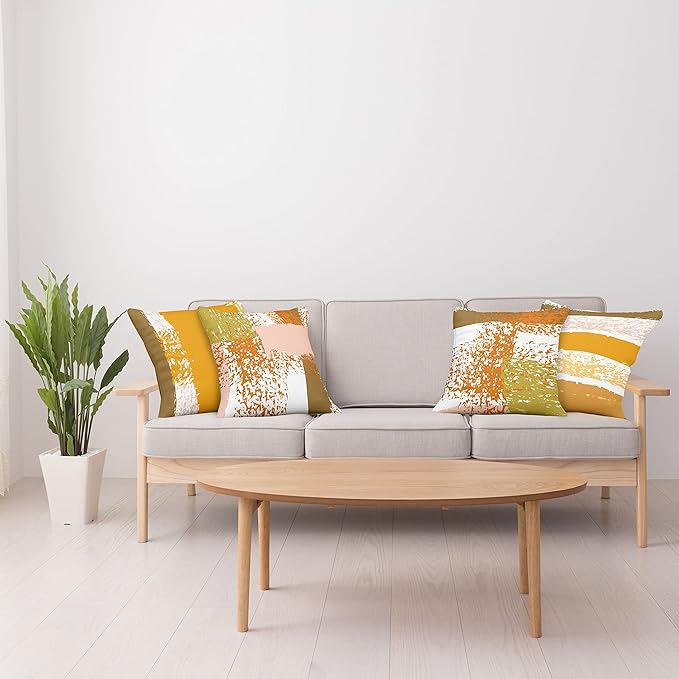 Ambesonne Grunge Throw Pillow Cushion Case Pack of 4, Abstract Design Simplistic Minimal Stripes Brushstrokes Contemporary Print, Modern Accent Double-Sided Digital Printing, 16", Orange Rose and Fawn