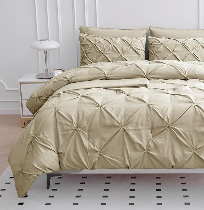 Lane Linen Queen Comforter Set with Sheets, 7 Piece Set, Pintuck Design, Soft Bedding, Bed Set - Linen