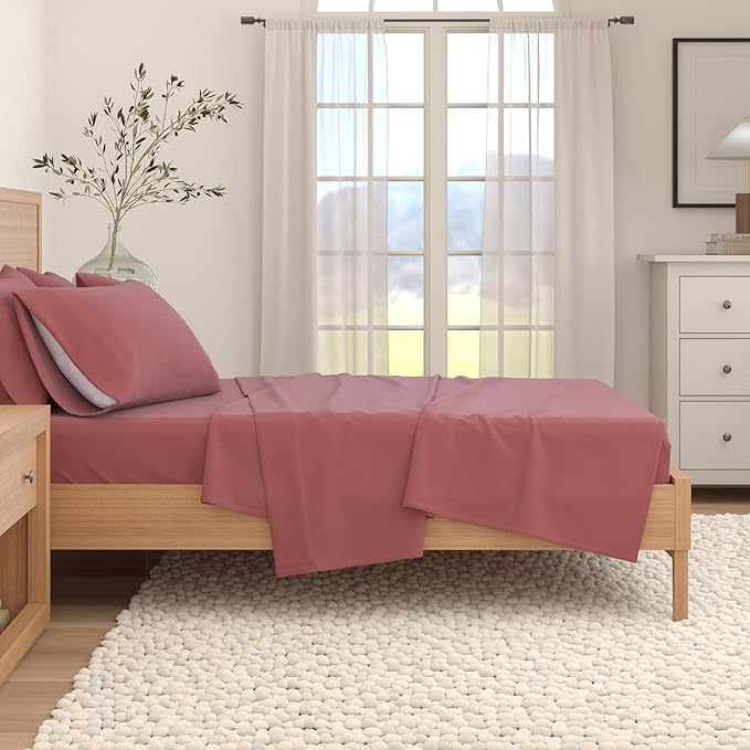 Great Bay Home Flannel Sheet Set California King Size - 100% Turkish Cotton, Double-Brushed, Winter Bed Sheets - Ultra-Soft, Cozy, 4-Piece Bedding Set (Pink Frost)