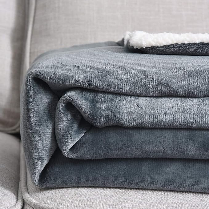 NANPIPER Sherpa Blanket Warm Blankets for Winter Super Soft Fuzzy Flannel Fleece/Wool Like Reversible Velvet Plush Couch Blanket Lightweight(Grey Throw Size 50"x60")
