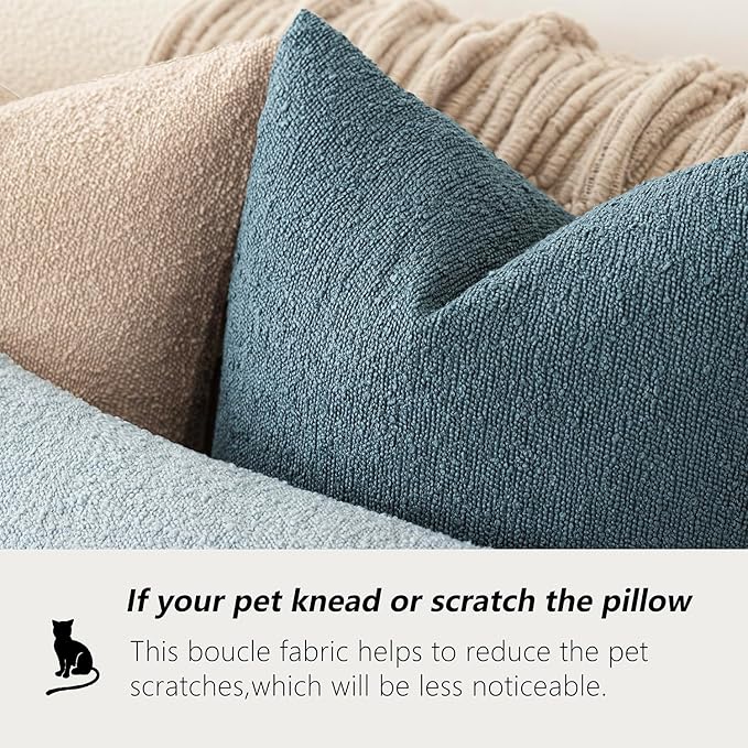 Foindtower Decorative Textured Boucle Throw Pillow Covers Accent Solid Lumbar Pillow Cases Neutral Soft Couch Cushion Case for Chair Sofa Bedroom Living Room Home Decor 12x20 Inch,1PC,Misty Blue