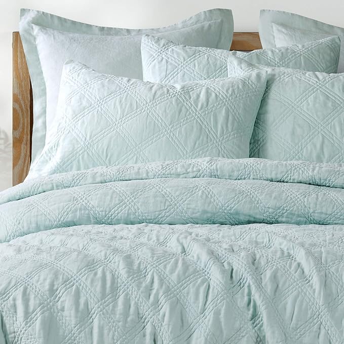 Levtex Home - 100% Linen Front/100% Cotton Back - Full/Queen Quilt - Washed Linen - Spa - Quilt Size (88 x 92in.)
