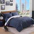 Plaid Queen Size Comforter Set Dark Blue, Reversible Checkered Bedding Set 7 Pieces for Boys Girls Teen, Lightweight All Season Bed in a Bag with Sheets, Pillowcases & Shams