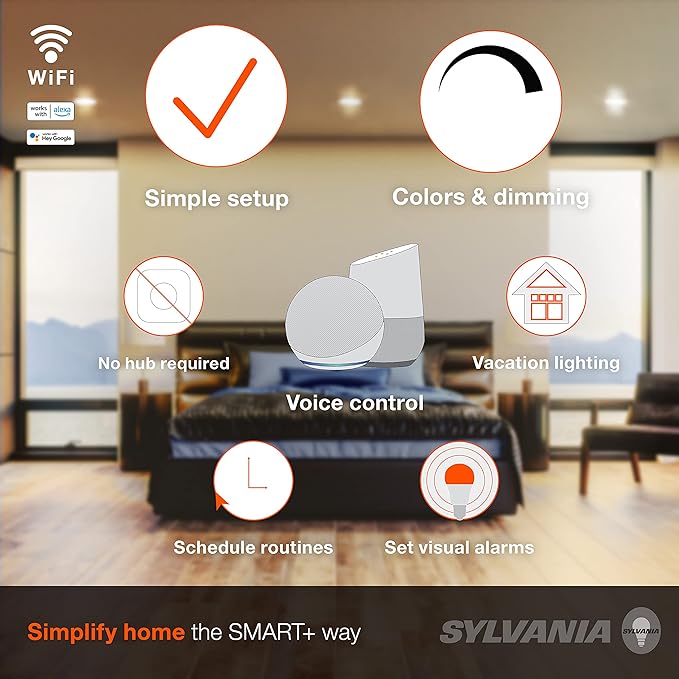 SYLVANIA Wifi LED Smart Light Bulb, 65W Equivalent Dimmable Soft White BR30, Compatible with Alexa and Google Home Only - 4 Pack (75689)