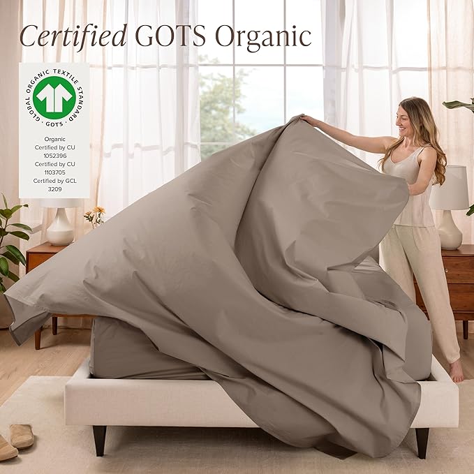Bare Home 100% Organic Cotton Twin XL Sheet Set - Crisp Percale Weave - Lightweight & Breathable - Bedding Sheets & Pillowcases (Twin XL, Taupe)