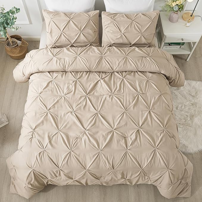 Andency California King Comforter Set Khaki (104x96Inch), Pinch Pleat Cal King Comforter Set 3 Pieces, Oversized King Pintuck Bed Comforter, Microfiber Down Alternative Comforter Bedding Set