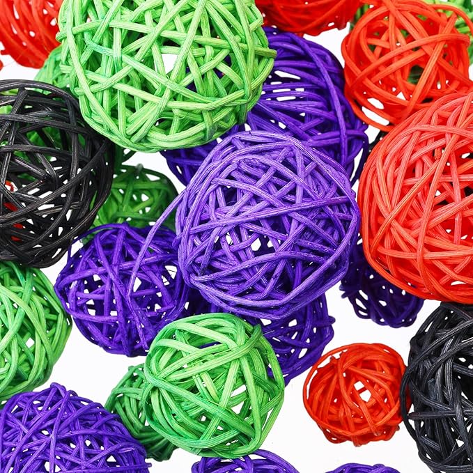 Patelai 36 Pcs Wicker Rattan Balls Decorative Balls for Vase Centerpiece Bowls Orbs Filler for Home Decor,4 Sizes(Orange, Purple, Black, Neon Green)