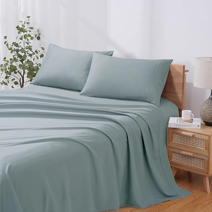 Modern Threads Soft Microfiber Solid Sheets - Luxurious Microfiber Bed Sheets - Includes Flat Sheet, Fitted Sheet with Deep Pockets, & Pillowcases Ocean Queen