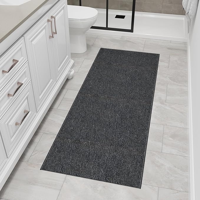 Ottomanson 2'7" x 6' Ultra-Thin Hallway Runner Rug - Durable Non-Slip Carpet for High-Traffic Areas - Fits Under Doors for Seamless Entry - Ideal for Kitchen, Entryway, Bedroom & Living Room, Black