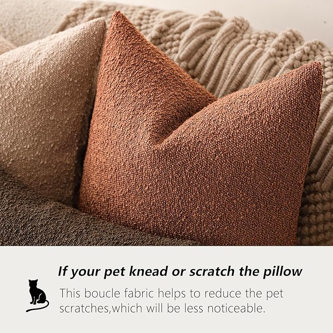 Foindtower Decorative Textured Boucle Throw Pillow Covers Accent Solid Pillow Cases Neutral Soft Cozy Couch Cushion Case for Chair Sofa Bedroom Living Room Home Decor 20x20 Inch,1PC,Burnt Orange Hazel