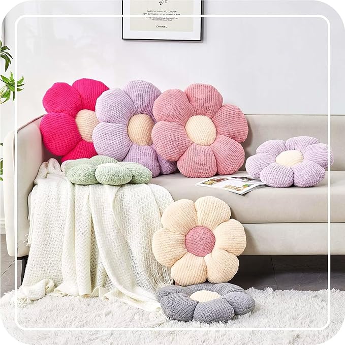Flower Throw Pillow, Soft Grey 17.7" Shaped Floor Pillow for Home Decor, Cute Aesthetic Plush Decorative Pillows for Bed, Sofa, Couch