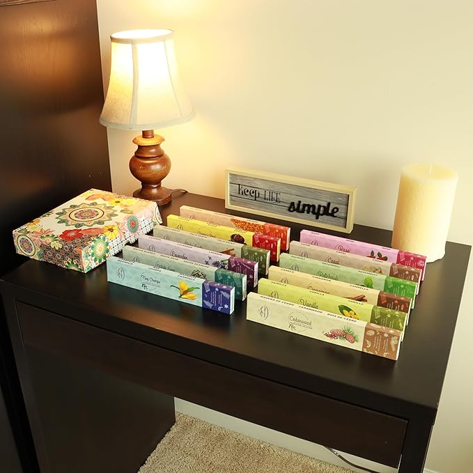 Incense Sticks Variety Pack - Traditional Hand-Rolled Masala Incense - 12 Scents - 100 Sticks - Gift Set