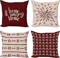 Ambesonne Modern Throw Pillow Cushion Case Pack of 4, Scandinavian Minimal Ornaments Boho Feather Leaves and Home Phrase Print, Modern Accent Double-Sided Digital Printing, 18", Pale Tan and Burgundy