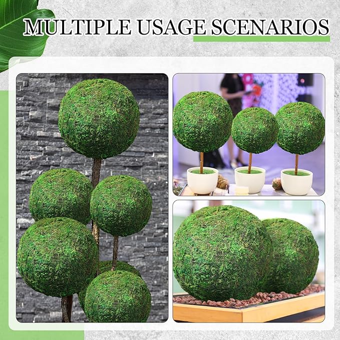 4 Pcs Large Green Moss Balls Artificial Moss Balls Spring Vase Bowl Fillers Hanging for Spring Home Wedding Garden Farmhouse Autumn Table Centerpieces Indoor Outdoor Decor(4 Sizes)