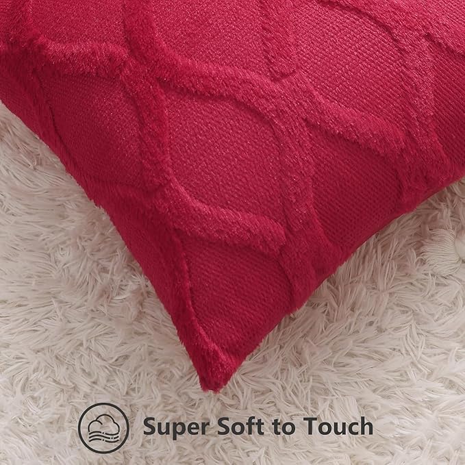 decorUhome Christmas Throw Pillow Covers 22x22 Inch Set of 2, Soft Plush Faux Fur Wool Red Couch Pillow Covers, Decorative Neutral Pillow Cases for Bed Sofa Living Room Home Decor