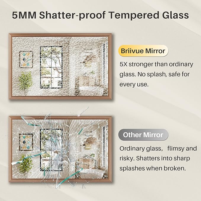 24x36 Inch Bathroom Mirror for Wall, Anti-Rust Walnut Wood Grain Metal Framed Bathroom Mirrors for Over Sink,Rectangler Mirrors for Bathroom Vanity, Farmhouse, Bedroom, Living Room, Entryway Decor