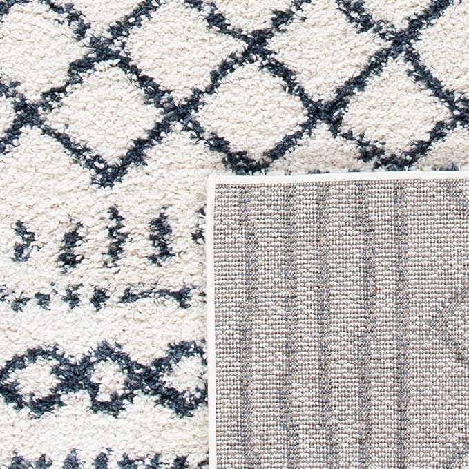 SAFAVIEH Arizona Shag Collection Area Rug - 6'7" Square, Ivory & Slate, Moroccan Design, Non-Shedding & Easy Care, 1.6-inch Thick Ideal for High Traffic Areas in Living Room, Bedroom (ASG741M)
