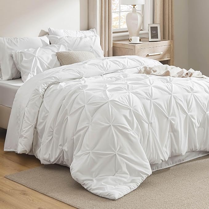 Bedsure Full Size Comforter Sets - Bedding Sets Full 7 Pieces, Bed in a Bag White Bed Sets with Comforter, Sheets, Pillowcases & Shams, Adult & Kids Bedding