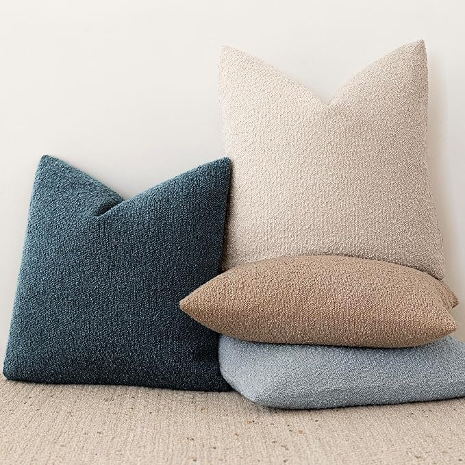 Foindtower Decorative Textured Boucle Throw Pillow Covers Accent Solid Lumbar Pillow Cases Soft Cozy Couch Cushion Case for Chair Sofa Bedroom Living Room Home Decor 12x20 Inch,1PC,Dark Blue