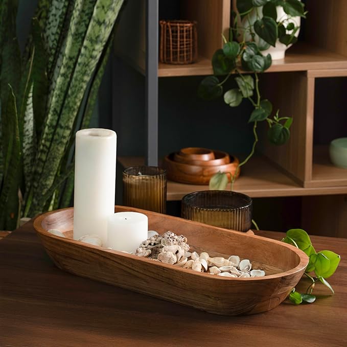 Luxe Designs Wooden Dough Bowl - Natural Acacia Wood - Handmade Decorative Bowls for Home Decor, Bathroom, Kitchen Counter, & More - Rustic Large Wood Dough Bowl for Decor, Cosmetics, and Keys