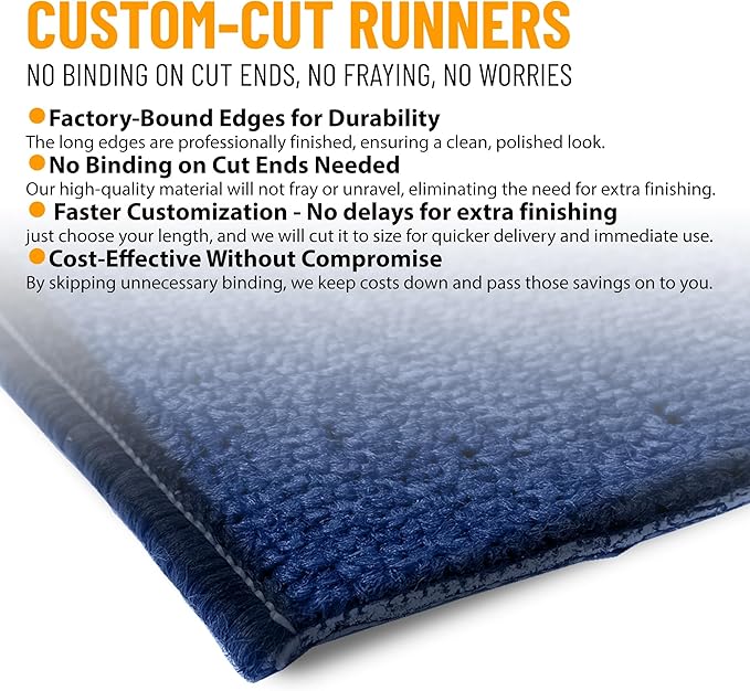 Ottomanson 2' x 34' Ultra-Thin Hallway Runner Rug - Durable Non-Slip Carpet for High-Traffic Areas - Fits Under Doors for Seamless Entry - Ideal for Kitchen, Entryway, Bedroom & Living Room, Navy