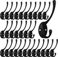 IBosins 30 Pack Heavy Duty Dual Coat Hooks Wall Mounted with 60 Screws Retro Double Hooks Utility Black Hooks for Coat, Scarf, Bag, Towel, Key, Cap, Cup, Hat