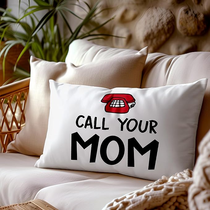 College Dorm Decor, Funny Call Your Mom Pillow Covers 20x12 Double-Sided, Back to School Gifts for Students, Gifts for College Students Girls Boys Freshmen, Dorm Room Accessories（White-1）