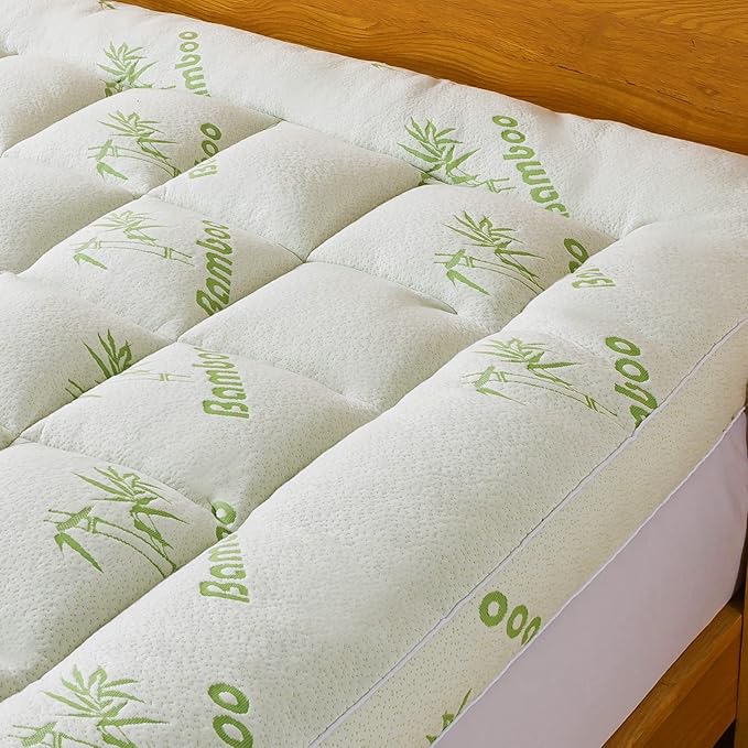 Bamboo_Viscose Mattress Topper King Size, Cooling Extra Thick Breathable Mattress pad, 8-21”Deep Pocket Soft Quilted Fitted Mattress Cover with Down Alternative Fill