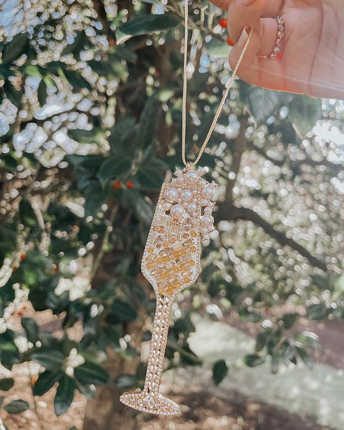 2025 Christmas Ornaments, Champagne Wine Ornament,Hanging Wine Glass Ornaments for Christmas Tree Decorations, Keepsake Gifts for Sisters Mother Grandma Women