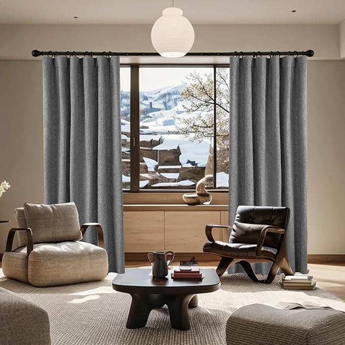 KangBang Extra Wide Blackout Curtains 72W, Faux Linen Back Tab Loop Pocket Pleated Light Blocking Black Out Drapes for Living Room Sliding Patio Door 8 FT Tall (Grey, W72xL96,2 Panels)