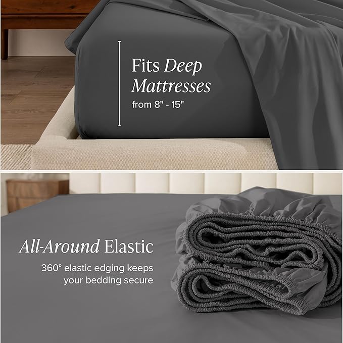Bare Home 100% Organic Cotton Twin Sheet Set - Crisp Percale Weave - Lightweight & Breathable - Bedding Sheets & Pillowcases (Twin, Grey)