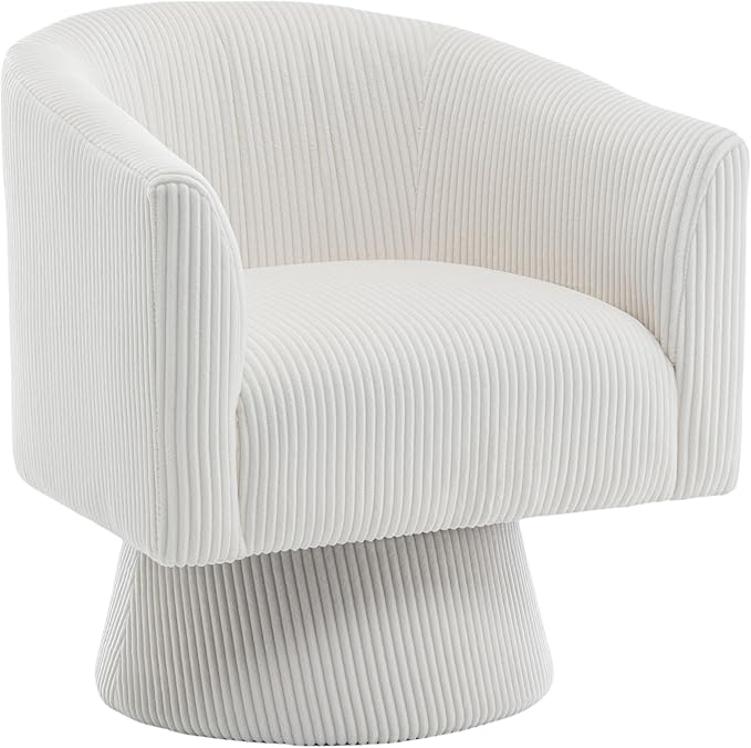 Swivel Accent Chair, Modern 360° Barrel Chair, Corduroy Upholstered Single Sofa for Living Room, Bedroom(Beige)
