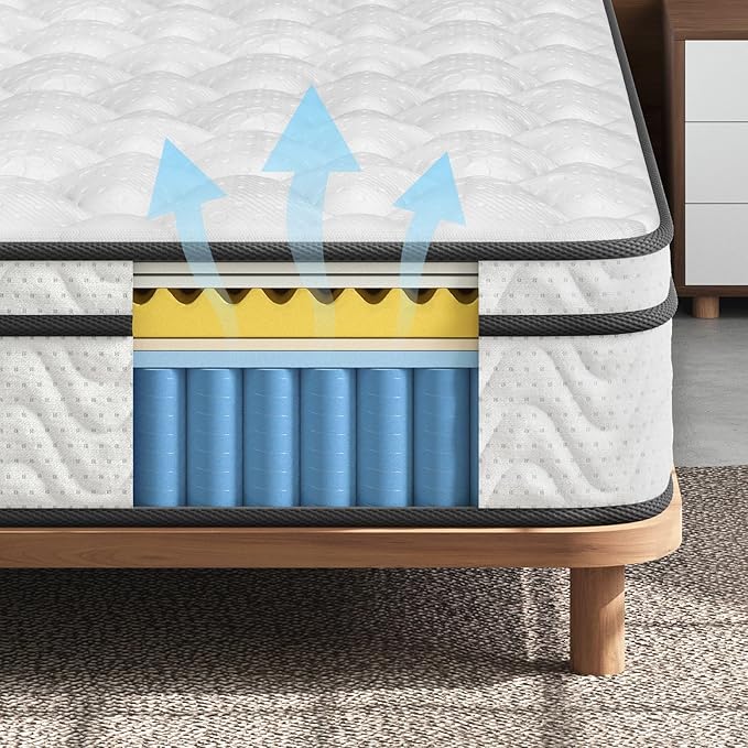 Vesgantti Queen Bed Mattress 9 Inch, Fiberglass-Free | Cool Sleep Hybrid Mattress in a Box - Memory Foam & Pocket Springs, Ergonomic Design, Pressure Relief, Medium Firm Feel, 60"×80"×9"