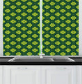 Lunarable Floral Kitchen Curtains, Repetitive Clovers on a Natural Background Botanical Greenery, Window Drapes 2 Panel Set for Kitchen Cafe Decor, 55" X 39", Apple Green Hunter Green