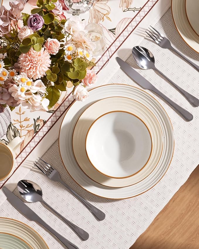 Famiware Jupiter Dinnerware Set, Plates and Bowls Dish Sets for 6 (18 Pieces), Microwave and Dishwasher Safe Stoneware Speckled Tableware, Chip and Scratch Resistant, Vanilla White