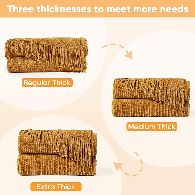 inhand Brown Throw Blanket for Couch Bed,Fall Home Decorative Soft Chunky Chenille Woven Blankets with Tassels,Lightweight Cozy Boho Farmhouse Warm Winter Gifts for Women,60"x80",Extra Thick