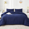 AveLom Seersucker Full Comforter Set (80x90 inches), 3 Pieces - 100% Soft Washed Microfiber Lightweight Comforter with 2 Pillowcases, All Season Down Alternative Comforter Set for Bedding, Navy
