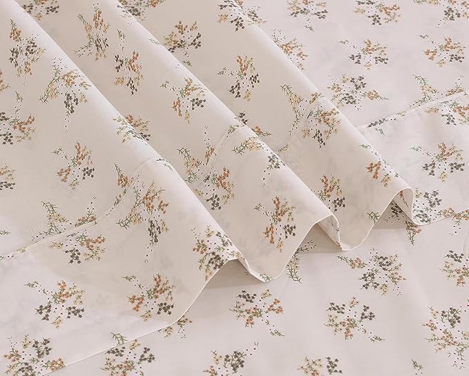 RUVANTI 100% Cotton Split King Sheets Sets for Adjustable Bed, 5 PCs, Soft & Breathable Percale Weave Bedding, Deep Pocket 16", Hotel Standard, Crisp Cool Feel & Durable, Floral Sheet, Twin Spring