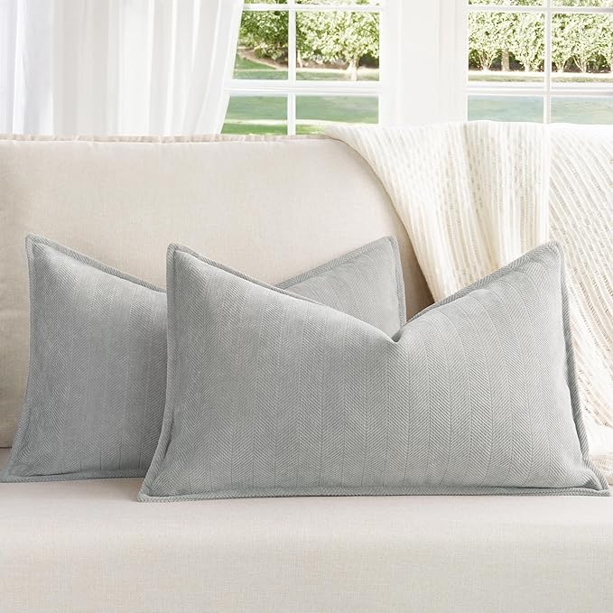 ZWJD Light Gray Pillow Covers 12x20 Set of 2 Chenille Throw Pillow Covers with Elegant Design Soft and Luxurious Decorative Throw Pillows for Couch, Bed, and Home Decor