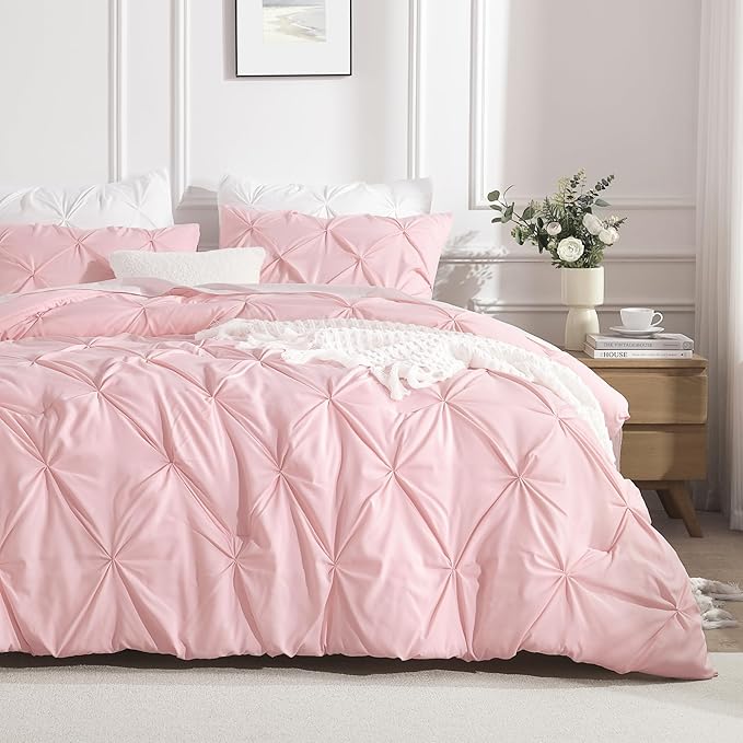 Andency Pink Comforter Set King(104x90Inch), 3 Pieces Soft Lightweight Cute Pinch Pleat Bedding Comforters & Sets, All Season Western Warm Down Alternative Bed Set for Girls Women