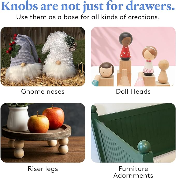 Natural Wood Drawer Pulls - 25 Pack, 2 Inch Round, Unfinished, Ball Shaped, Nursery Dresser & Cabinet Knobs