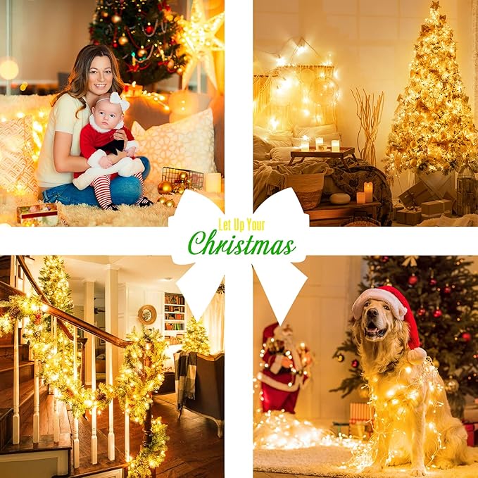 JMEXSUSS 33ft 100 LED Warm White Christmas Lights Outdoor, Battery Power String Lights Waterproof, Twinkle Fairy Mini Lights with 8 Modes Remote Indoor